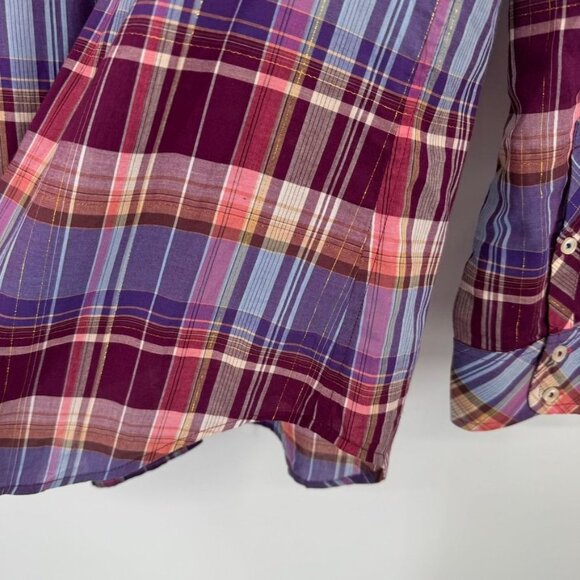 Talbots Womens Plaid  Shirt size Large Long Sleeve Cotton Metallic Blend - Picture 12 of 12